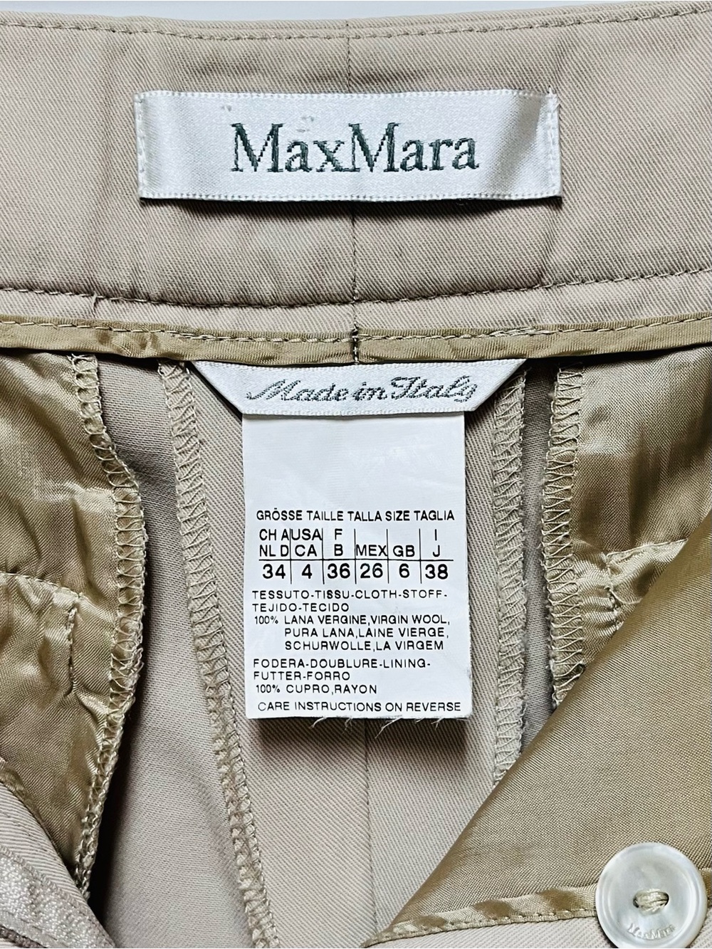Max Mara Virgin Wool Tailored Trousers Taupe Straight Leg Made Italy US 4 - Picture 9 of 13